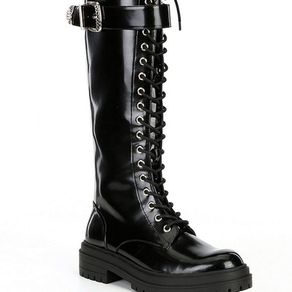NWT GB Sky-Scraper Vegan Patent Lug Sole Platform Lace-Up Tall Boots 9.5… - Picture 2 of 10
